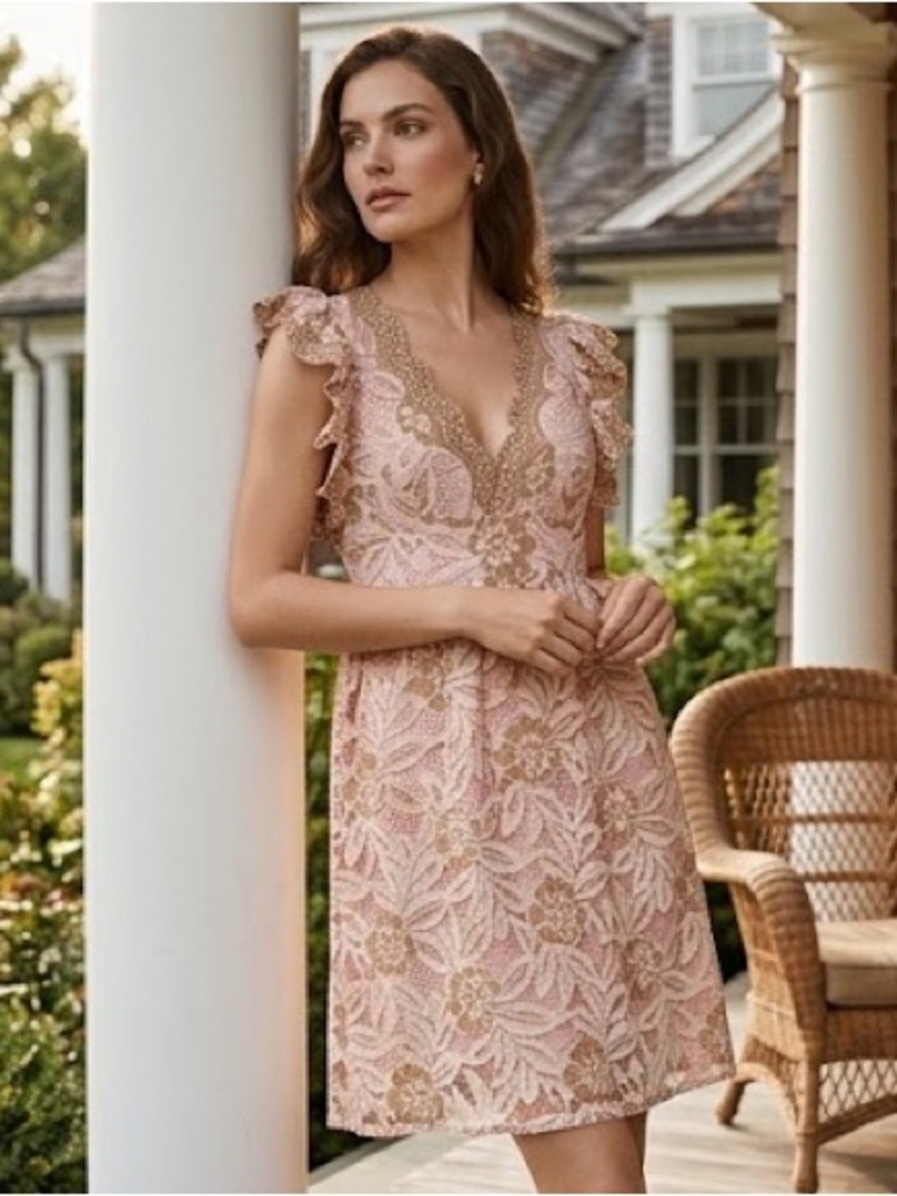 Anna Sui Blush Gold Lace Dress L